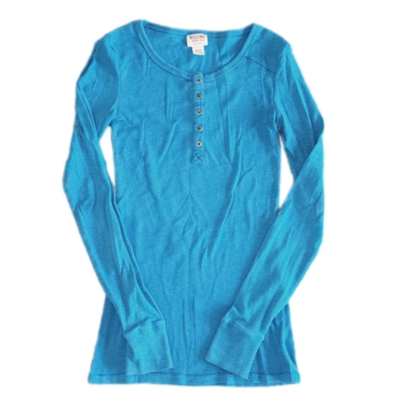 𝅺MOSSIMO Blue Long Sleeve Henly Shirt - Picture 1 of 2